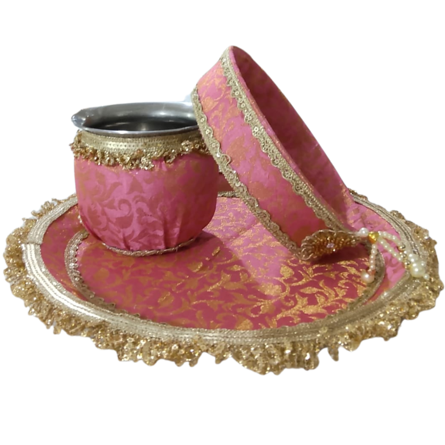 Thali Set — Pink Brocade — 3 Piece