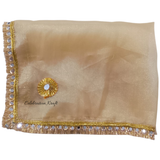Decorated thaal cover for Golden brocade Karwa Chauth pooja set