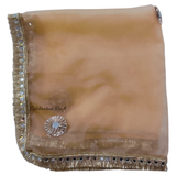 Decorated thaal cover for Peach brocade Karwa Chauth pooja set