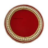 Red Cream Pearl handcrafted Karwa Chauth thaal with festive detailing