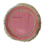 Pink brocade handcrafted Karwa Chauth thaal with festive detailing