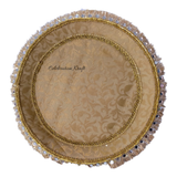 Golden brocade handcrafted Karwa Chauth thaal with festive detailing