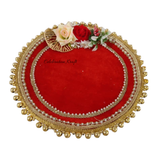 Red Gold Pearl handcrafted Karwa Chauth thaal with festive detailing
