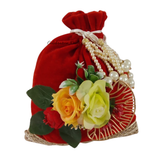 Matching potli bag with Red Pankhi Karwa Chauth thali set
