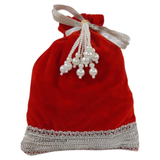 Matching potli bag with Silver Pearl Karwa Chauth thali set