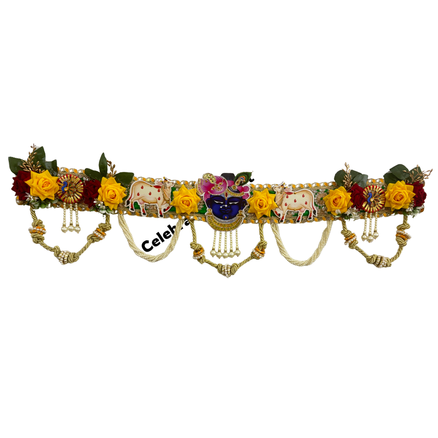 Shreenathji and cow bandhanvar door toran with marigold and rose