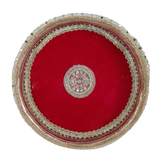 Maharani thali — 12 inch rani pink velvet thali with pearl and mirror work
