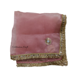 Decorated thaal cover for Pink brocade Karwa Chauth pooja set