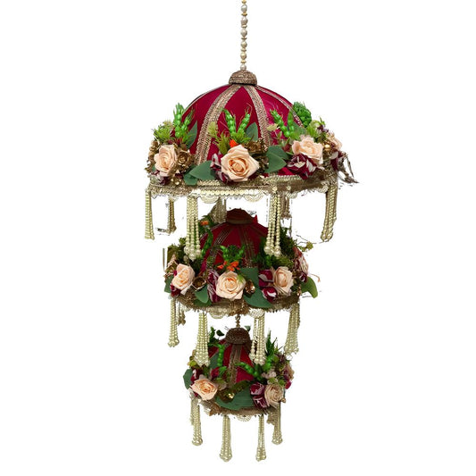 Mandir Chattar Decorative Temple Canopy | Velvet Bamboo Chatra for Home Temple Decoration | Krishna Mandir Decor