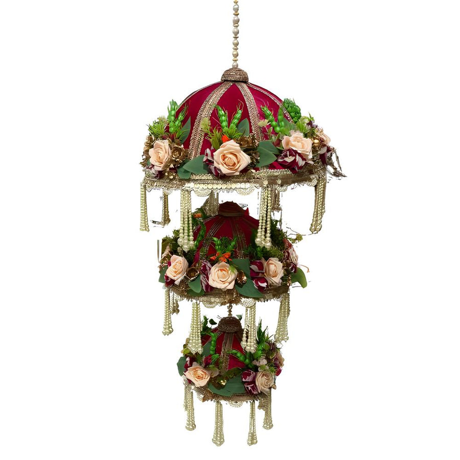 Mandir Chattar Decorative Temple Canopy | Velvet Bamboo Chatra for Home Temple Decoration | Krishna Mandir Decor