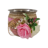Decorated karwa for Mauve Floral Karwa Chauth pooja set