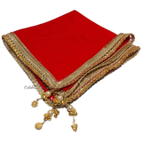Red and gold handcrafted thaal cover for Karwa Chauth pooja thali set