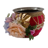 Decorated karwa for Organza Velvet Karwa Chauth pooja set