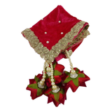 Decorated thaal cover for Hanging Floral Karwa Chauth pooja set