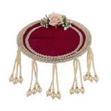 Magenta handcrafted Karwa Chauth thaal with festive detailing