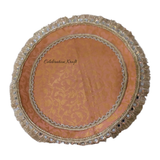 Peach brocade handcrafted Karwa Chauth thaal with festive detailing