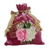 Matching potli bag with Mauve Floral Karwa Chauth thali set
