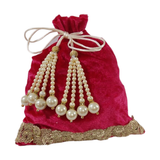 Matching potli bag with Hanging Floral Karwa Chauth thali set