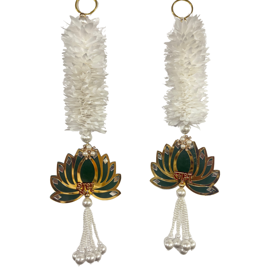 White Pom Pom Green Lotus Toran