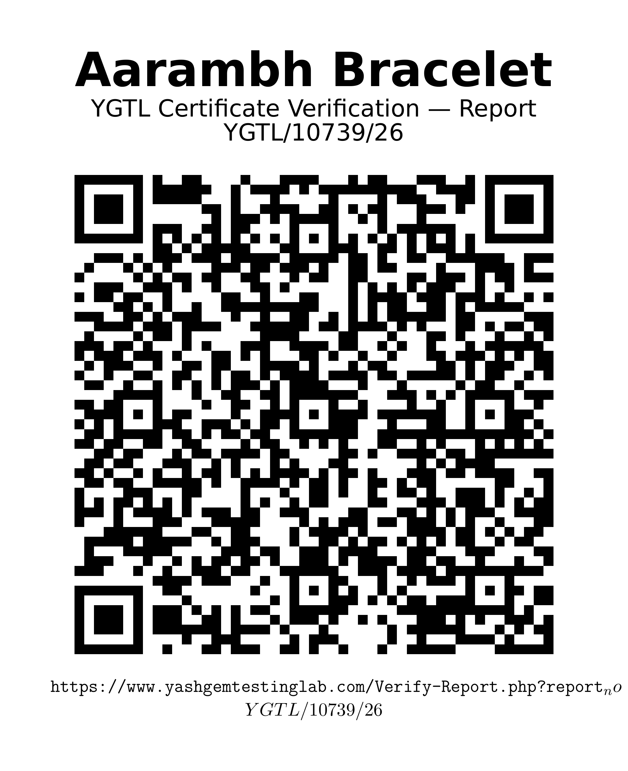 Aarambh Crystal Rakhi Bracelet — YGTL lab verification QR