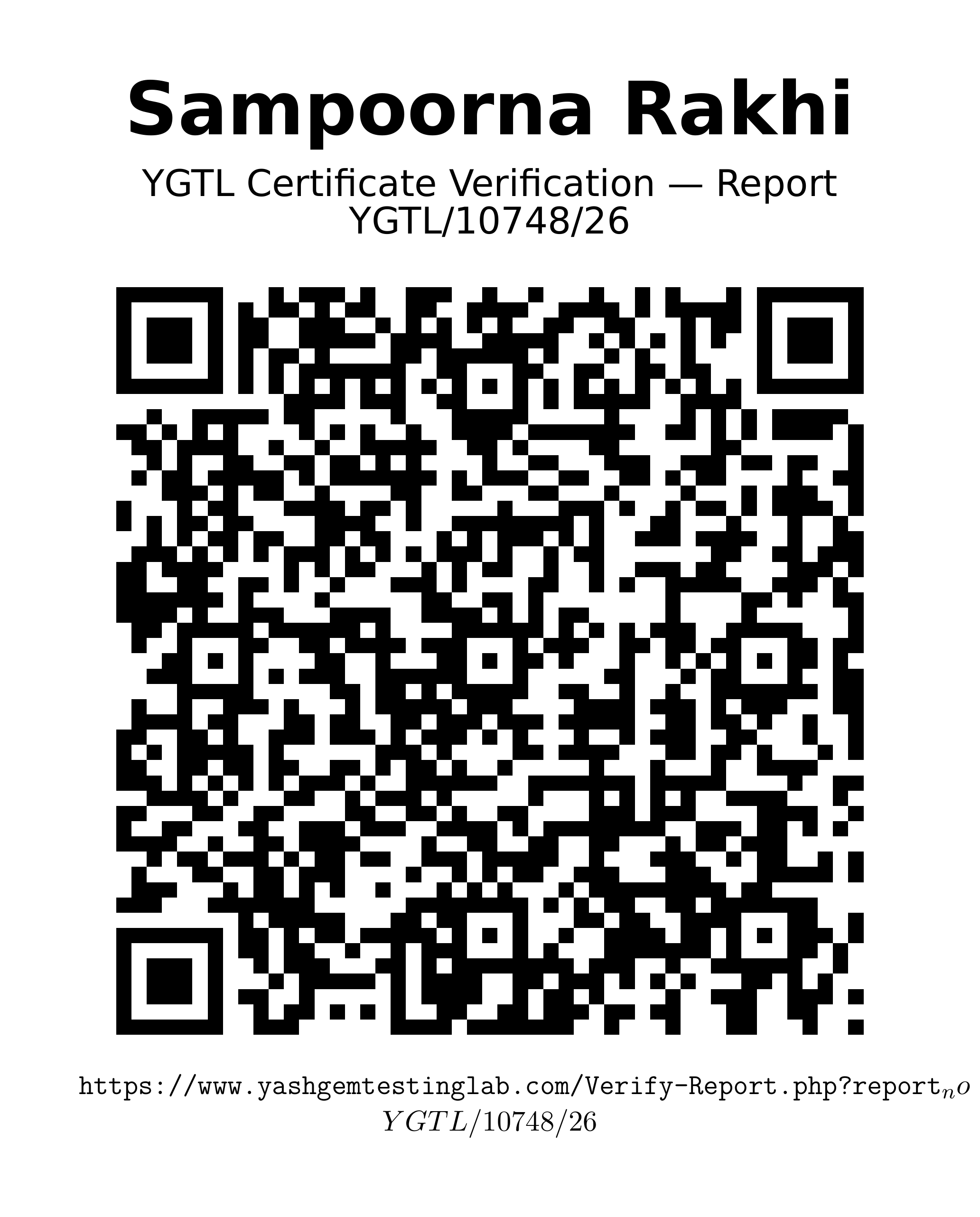 Sampoorna Crystal Rakhi Bracelet — YGTL lab verification QR