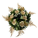 Table center pieces ,Floral arrangement with candles with glass candle holder.