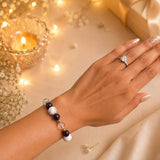 Sukoon Crystal Rakhi bracelet on sister-in-law's wrist — calming gemstone rakhi for Raksha Bandhan by Celebration Kraft