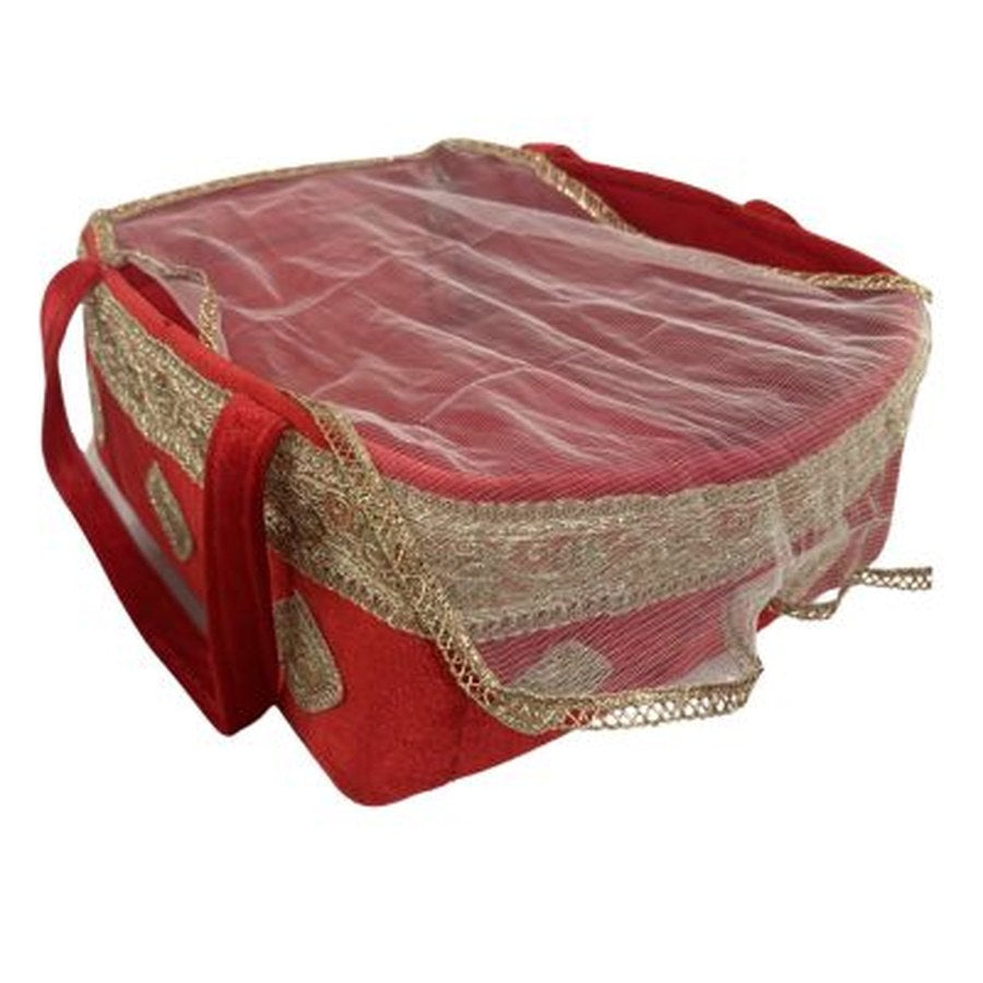 Royal Red carry basket — top angle with transparent cover