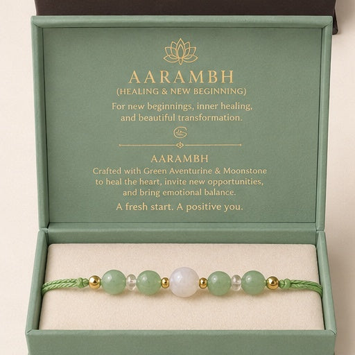 Aarambh Crystal Rakhi Bracelet — Green Aventurine Moonstone