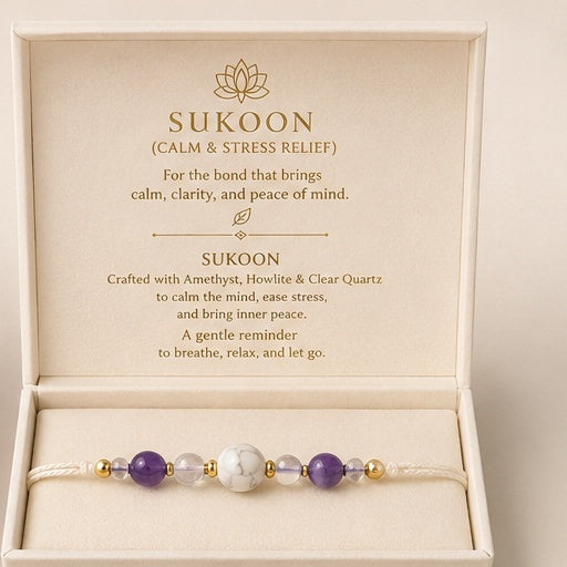 Sukoon Crystal Rakhi Bracelet — Amethyst Howlite Clear Quartz