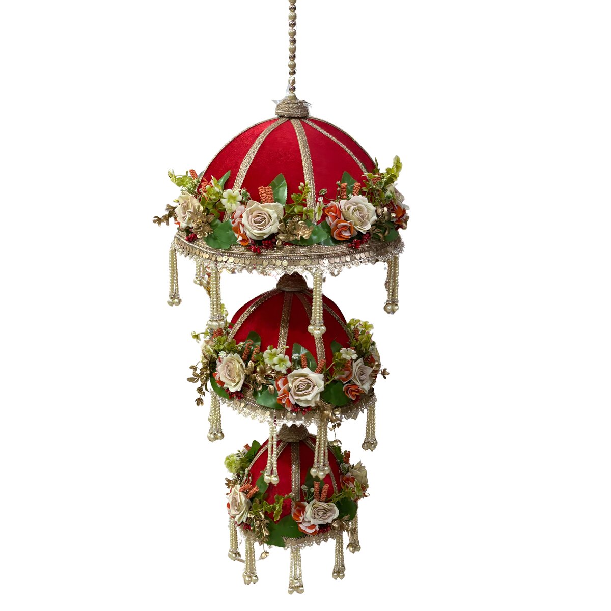 Handcrafted velvet mandir chattar for home temple decor by Celebration Kraft