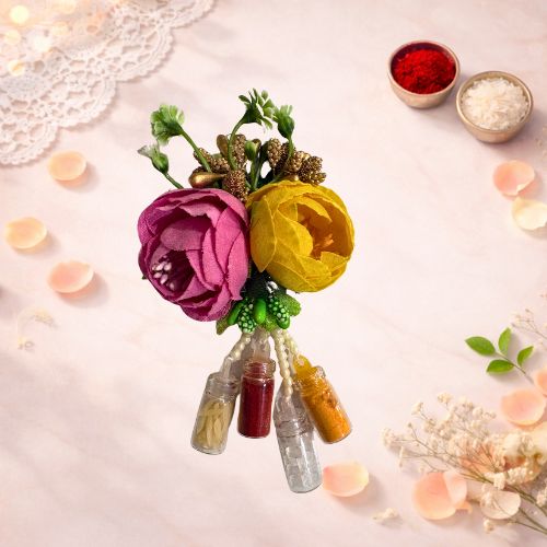 Roli Chawal puja kit — kumkum and sacred rice for Raksha Bandhan tilak ritual